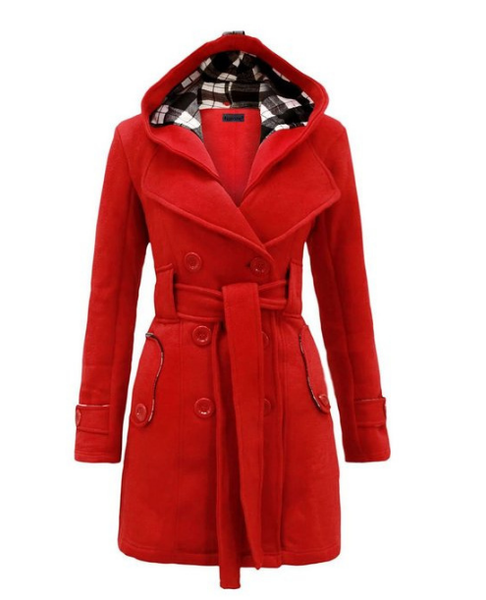 Winter Hooded Sweater Coat Women double-breasted Cardigan Jacket Stitching Long Woolen Coats With Belt