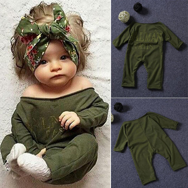 Cute Cotton Newborn Baby Girls Clothing Summer Long Sleeve Off Slash Shoulder Bodysuit