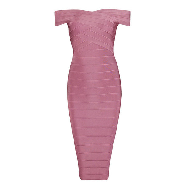 Sexy Off Shoulder Women Bandage Dress Elegant Slash Neck Knee Length Bodycon Backless Party Dress