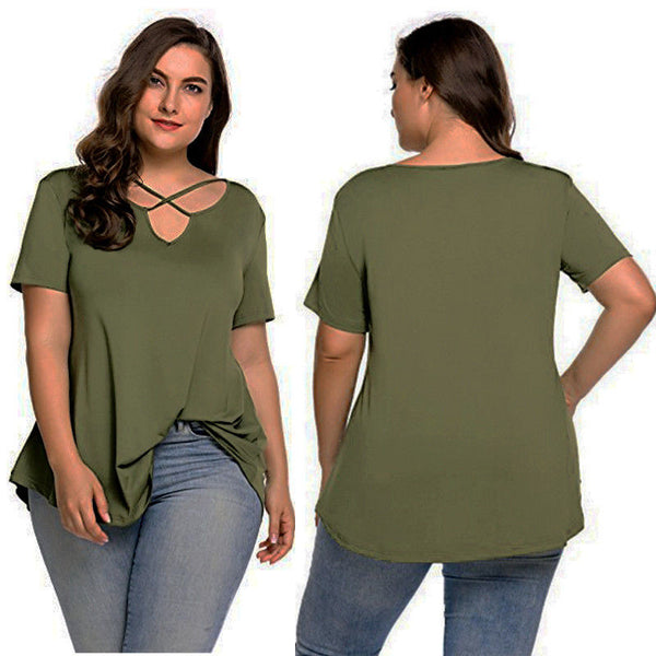 Womens Casual V-neck Chiffon Short Sleeve Top Blouse Plus Size Womens Loose Blouses Tops Large Size L-4XL