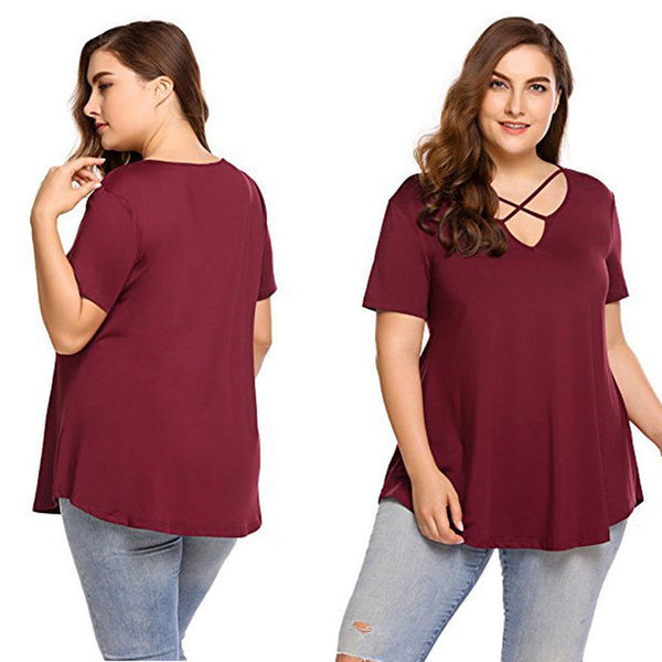 Womens Casual V-neck Chiffon Short Sleeve Top Blouse Plus Size Womens Loose Blouses Tops Large Size L-4XL