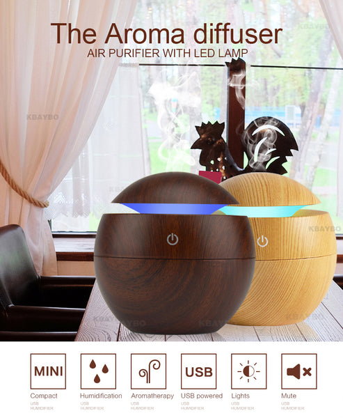 USB Aroma Essential Oil Diffuser Ultrasonic Cool Mist Humidifier Air Purifier 7 Color Change LED Night light for Office Home