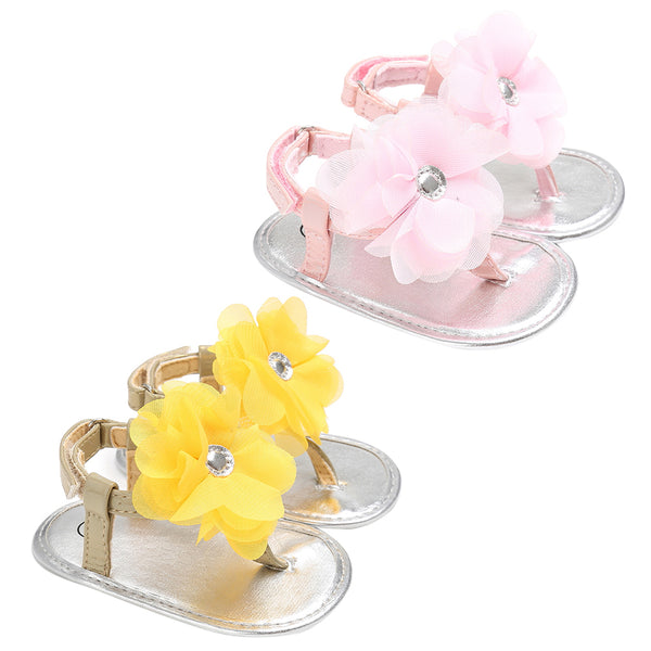 Baby Summer Flower Shoes Newborn Girls Princess Sandals Shoes Moccasins Pink&Yellow Kids Slippers Prewalkers For 0-24M Kid Girls