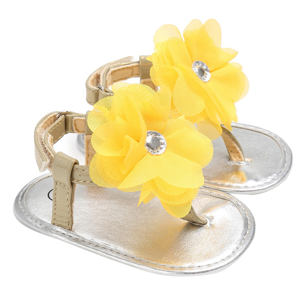 Baby Summer Flower Shoes Newborn Girls Princess Sandals Shoes Moccasins Pink&Yellow Kids Slippers Prewalkers For 0-24M Kid Girls