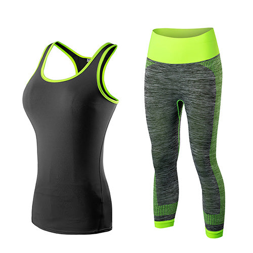 Quick Dry sportswear Gym Leggings Female T-shirt Fitness Tights Sport Suit Green Top Yoga Set Women's Tracksuit