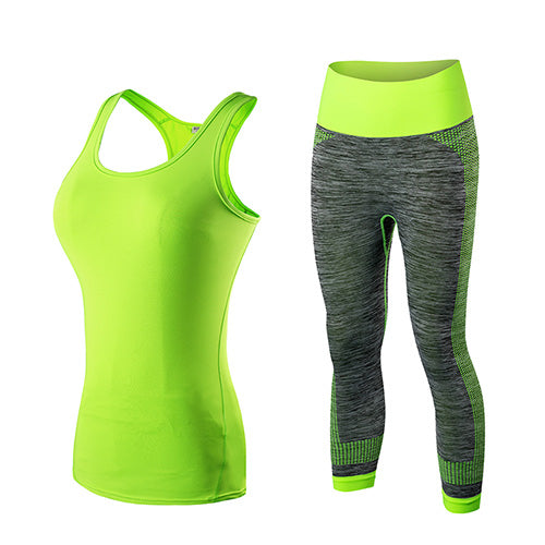 Quick Dry sportswear Gym Leggings Female T-shirt Fitness Tights Sport Suit Green Top Yoga Set Women's Tracksuit