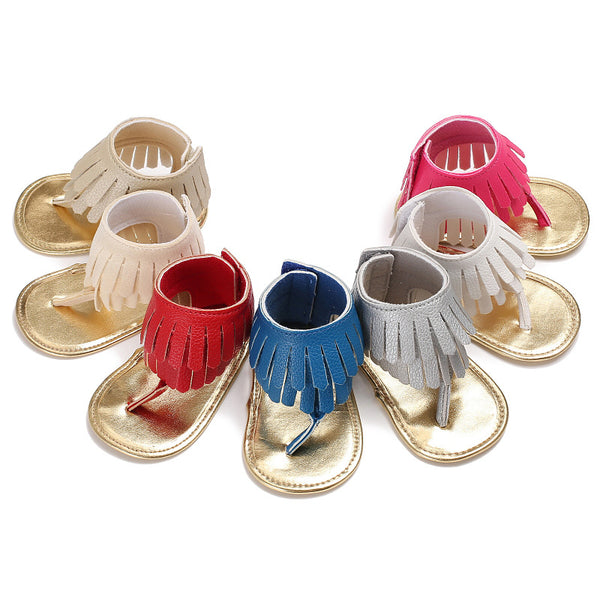 Newborn Summer 17 colors New T style PU Leather sandals Double Tassel Baby Moccasins Anti-slip Baby Infant Girls Sandals
