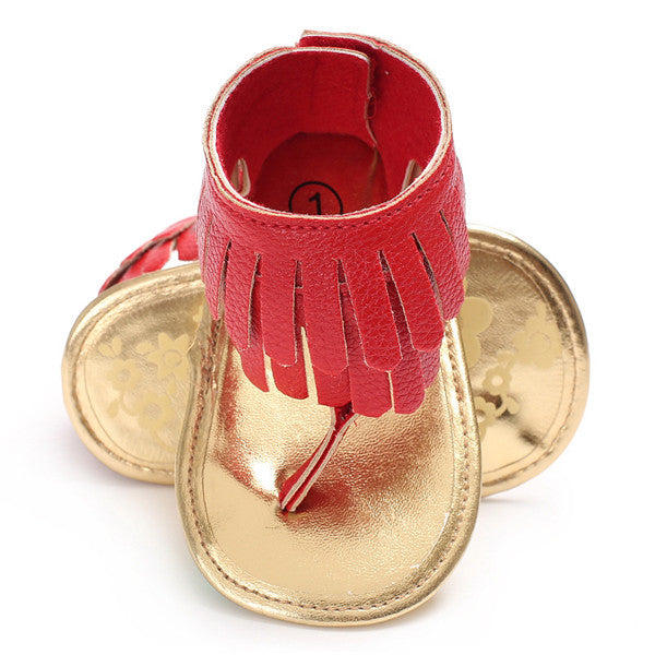 Newborn Summer 17 colors New T style PU Leather sandals Double Tassel Baby Moccasins Anti-slip Baby Infant Girls Sandals