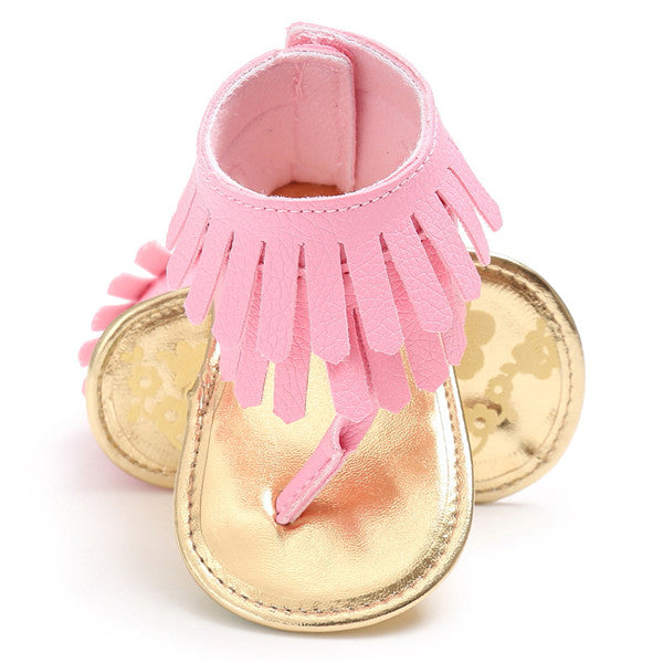 Newborn Summer 17 colors New T style PU Leather sandals Double Tassel Baby Moccasins Anti-slip Baby Infant Girls Sandals