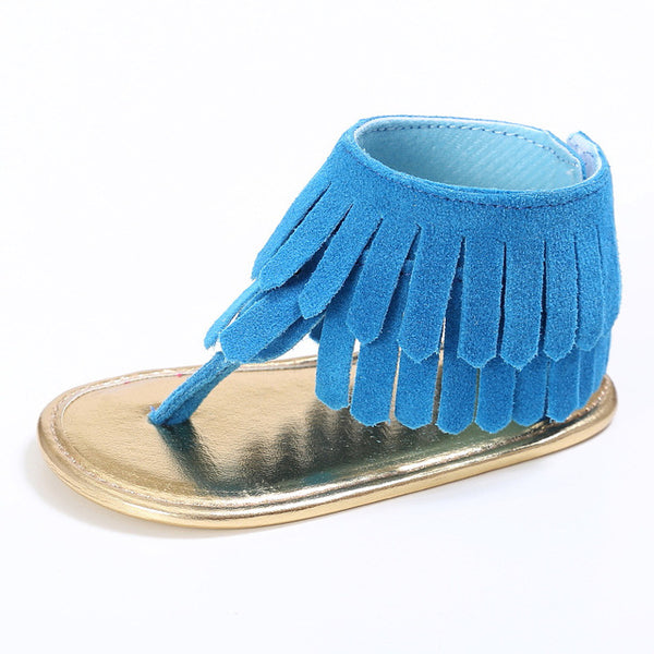 Newborn Summer 17 colors New T style PU Leather sandals Double Tassel Baby Moccasins Anti-slip Baby Infant Girls Sandals