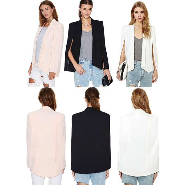 Ladies Women Long Sleeve Cloak Blazer Suit Coat Lapel Cape Poncho Office Jacket
