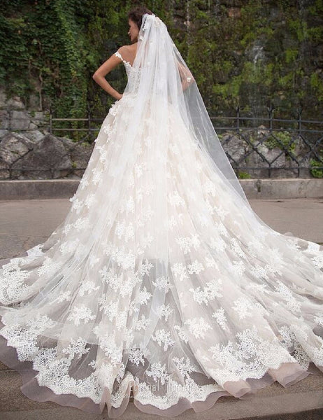 Luxury Lace Ball Gown Shoulder Princess Bridal Dress Gown