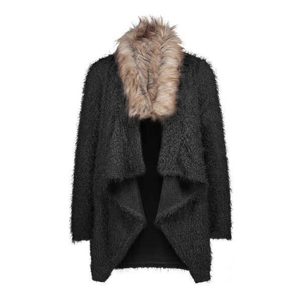 Fashion Luxury Women Knit Faux Fur Long Sleeve Coat Tops Cardigan Sweaters Parka Outerwear Ladies Spring Coat