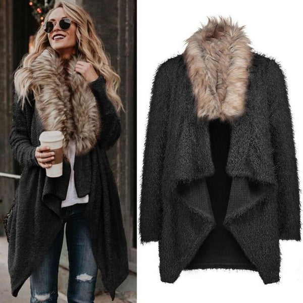 Fashion Luxury Women Knit Faux Fur Long Sleeve Coat Tops Cardigan Sweaters Parka Outerwear Ladies Spring Coat