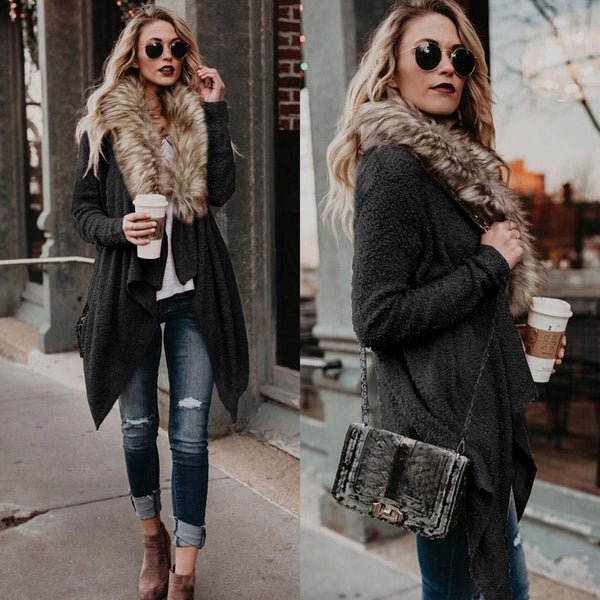 Fashion Luxury Women Knit Faux Fur Long Sleeve Coat Tops Cardigan Sweaters Parka Outerwear Ladies Spring Coat