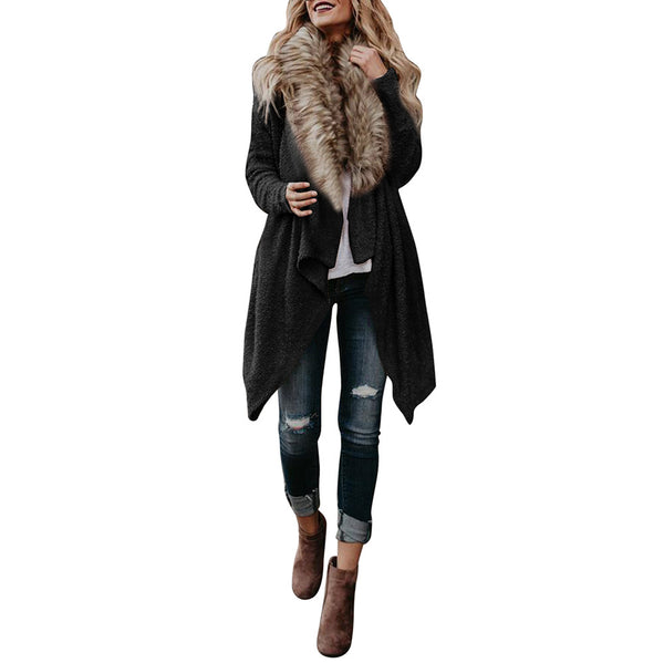 Fashion Luxury Women Knit Faux Fur Long Sleeve Coat Tops Cardigan Sweaters Parka Outerwear Ladies Spring Coat