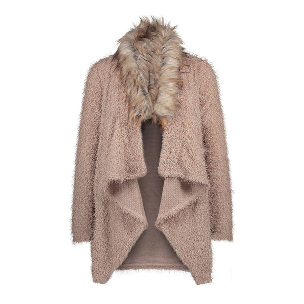 Fashion Luxury Women Knit Faux Fur Long Sleeve Coat Tops Cardigan Sweaters Parka Outerwear Ladies Spring Coat