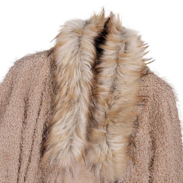 Fashion Luxury Women Knit Faux Fur Long Sleeve Coat Tops Cardigan Sweaters Parka Outerwear Ladies Spring Coat