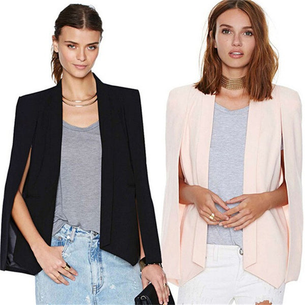 Ladies Women Long Sleeve Cloak Blazer Suit Coat Lapel Cape Poncho Office Jacket