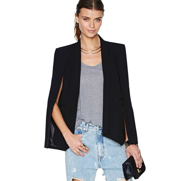 Ladies Women Long Sleeve Cloak Blazer Suit Coat Lapel Cape Poncho Office Jacket