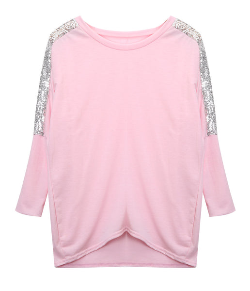 Women Hem Loose Long Sleeve Blouse Casual Solid Tunic Shirts Casual Tops