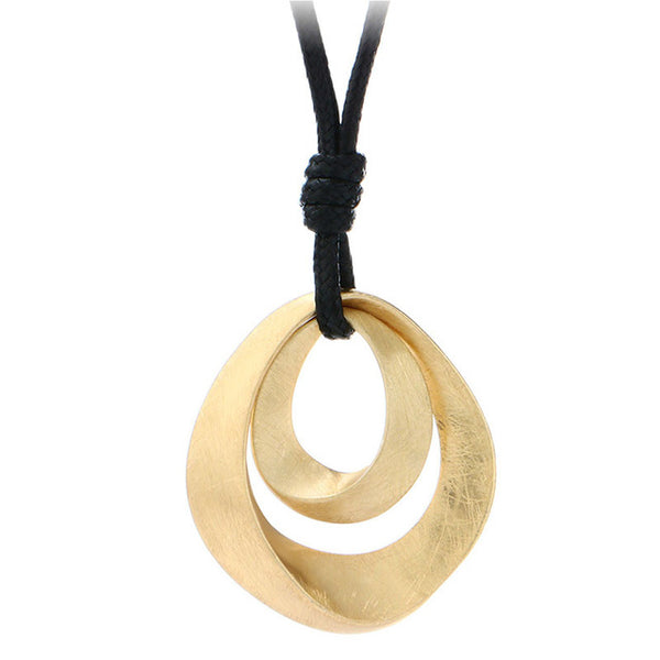 Hot Sale Classic Jewelry Women Gold Silver Plated Handmade Drawing Brushed Double Oval Hollow Pendant Necklace