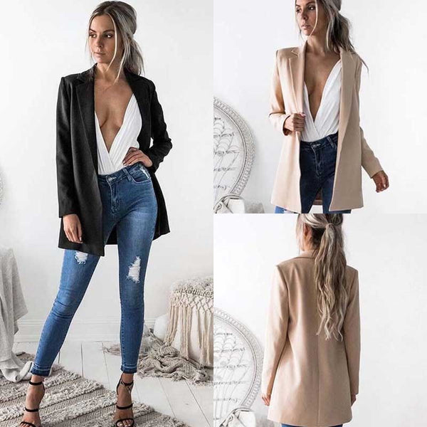 New Fashion Women Ladies Suit Coat Business Blazer Long Sleeve Outwears Office Lady's Long Blazers