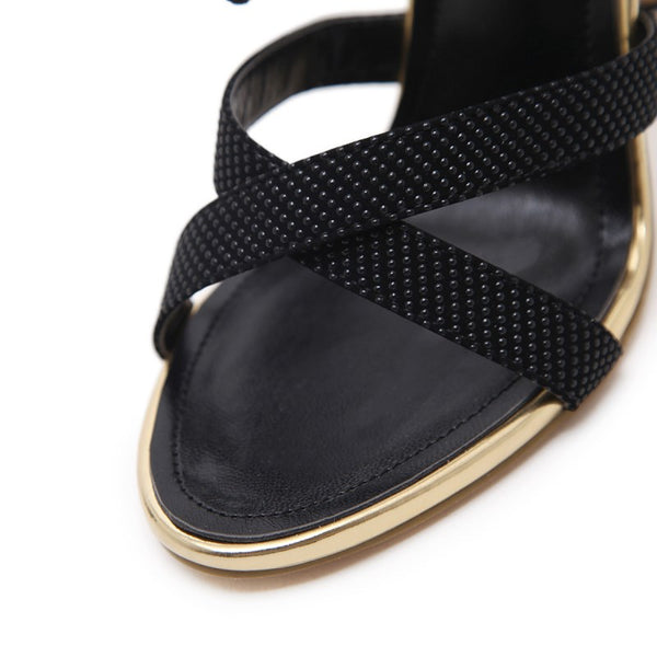 Gladiator Women Sexy Open Toe Women Cross-Strap Black Sandals Shoes