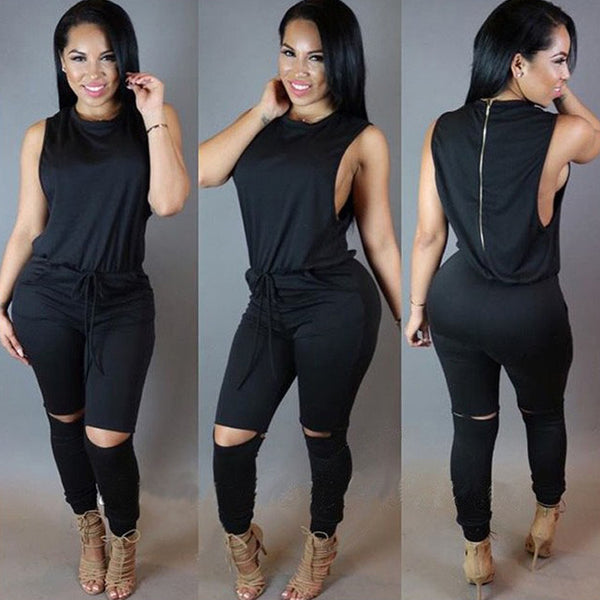 Sexy Women Jumpsuits Sleeveless Drawstring Hollowed-out Sexy Jumpsuits