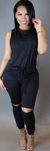 Sexy Women Jumpsuits Sleeveless Drawstring Hollowed-out Sexy Jumpsuits