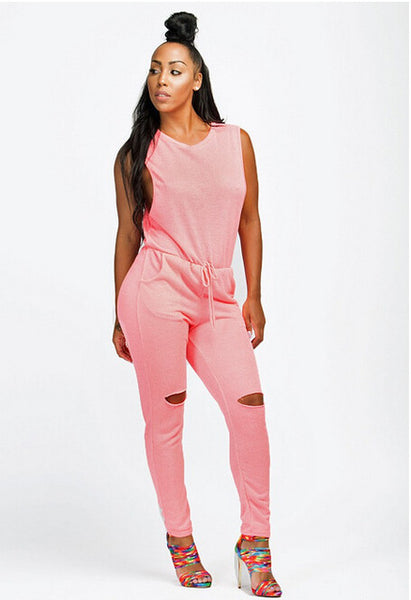 Sexy Women Jumpsuits Sleeveless Drawstring Hollowed-out Sexy Jumpsuits