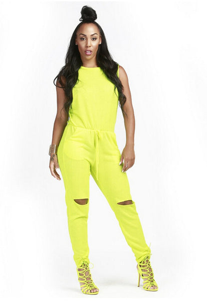 Sexy Women Jumpsuits Sleeveless Drawstring Hollowed-out Sexy Jumpsuits