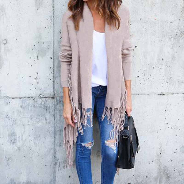 New Women Long Sleeve Asymmetric Tassel Cardigan Coats Autumn Winter Ladies Loose Jacket Tops Female Outwear Tops