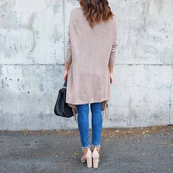 New Women Long Sleeve Asymmetric Tassel Cardigan Coats Autumn Winter Ladies Loose Jacket Tops Female Outwear Tops