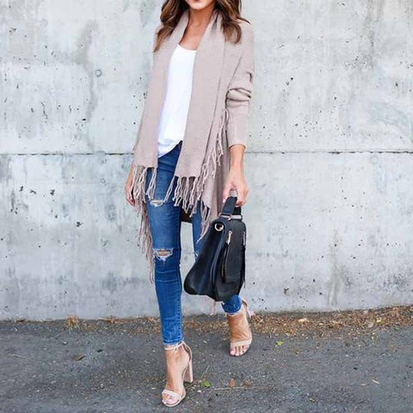 New Women Long Sleeve Asymmetric Tassel Cardigan Coats Autumn Winter Ladies Loose Jacket Tops Female Outwear Tops