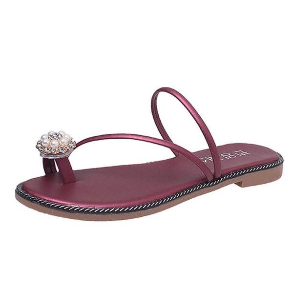 Women Summer Rhinestone Shoes Peep-toe Low Shoes Roman Sandals Ladies Flip Flops Women Slipper Shoes