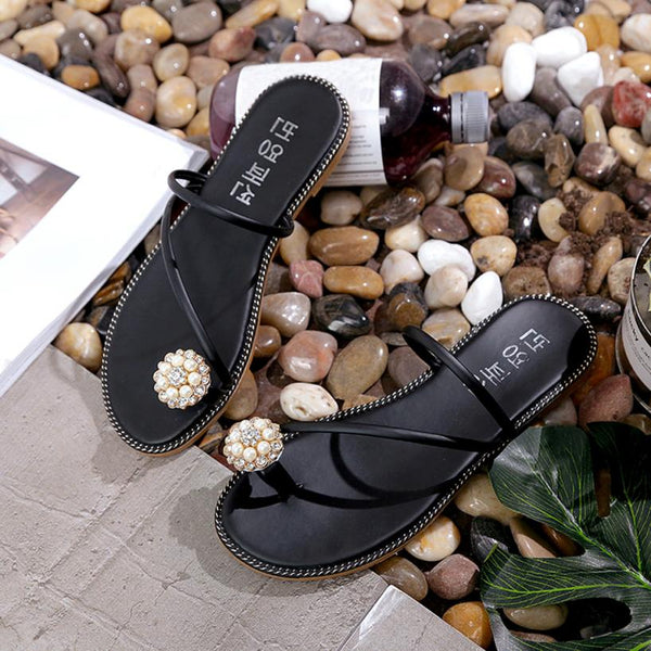 Women Summer Rhinestone Shoes Peep-toe Low Shoes Roman Sandals Ladies Flip Flops Women Slipper Shoes