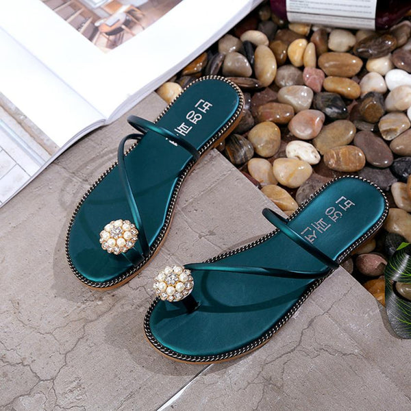 Women Summer Rhinestone Shoes Peep-toe Low Shoes Roman Sandals Ladies Flip Flops Women Slipper Shoes