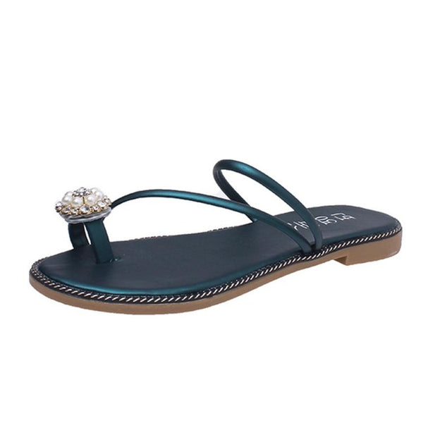 Women Summer Rhinestone Shoes Peep-toe Low Shoes Roman Sandals Ladies Flip Flops Women Slipper Shoes