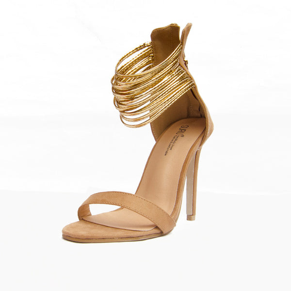 Gold Strappy Sandals Women Back Zip Sandals Heels Fashion Summer Shoes