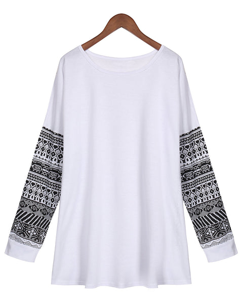 Autumn Patchwork Printed Long Sleeve T-shirt O neck Loose Sweater