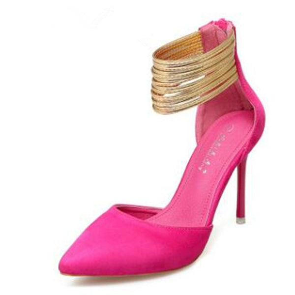 Pointed Women's High-heeled Metal Strap Shoes