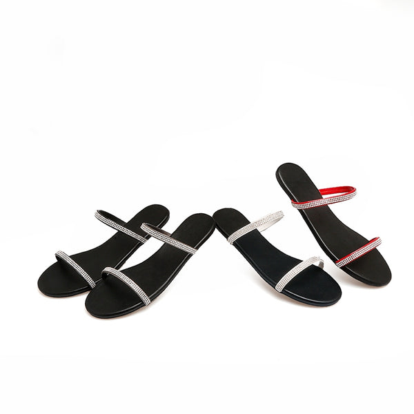 Ladies Flats Casual Slippers Flip Flop Shoe Stud Rhinestone Sandals