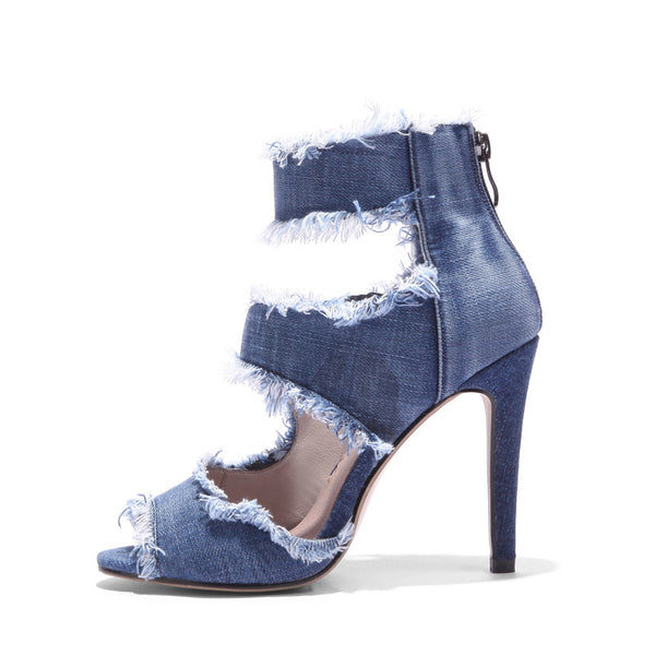 Denim Sexy Ladies Ankle Strap High Thin Heels