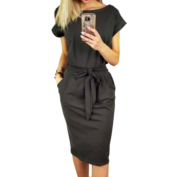 Women Dress Knee-Length Sexy Bandage Bodycon Dress Short Sleeve Casual Dresses