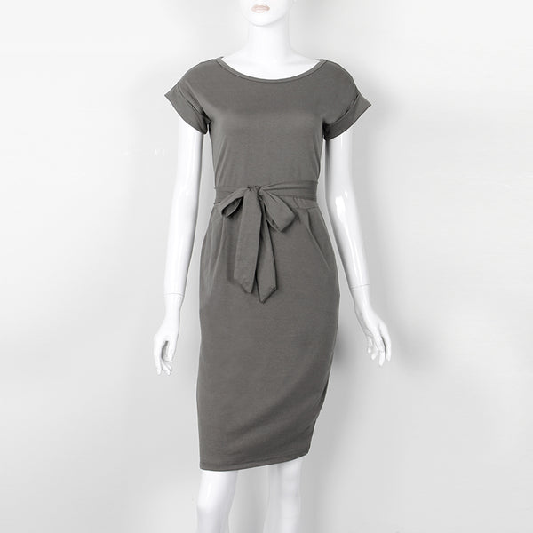 Women Dress Knee-Length Sexy Bandage Bodycon Dress Short Sleeve Casual Dresses