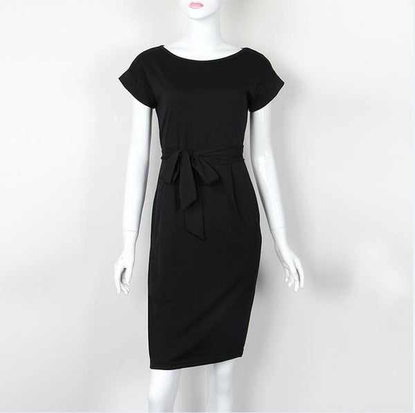 Women Dress Knee-Length Sexy Bandage Bodycon Dress Short Sleeve Casual Dresses