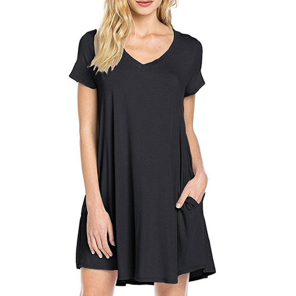 Sexy Summer Women Short Sleeve Dress Solid V-neck Casual Party Short Mini Dresses