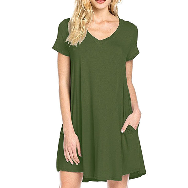 Sexy Summer Women Short Sleeve Dress Solid V-neck Casual Party Short Mini Dresses