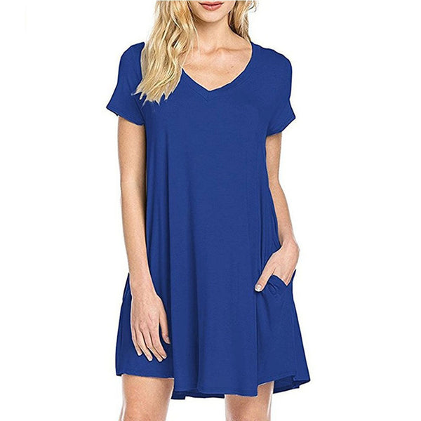 Sexy Summer Women Short Sleeve Dress Solid V-neck Casual Party Short Mini Dresses